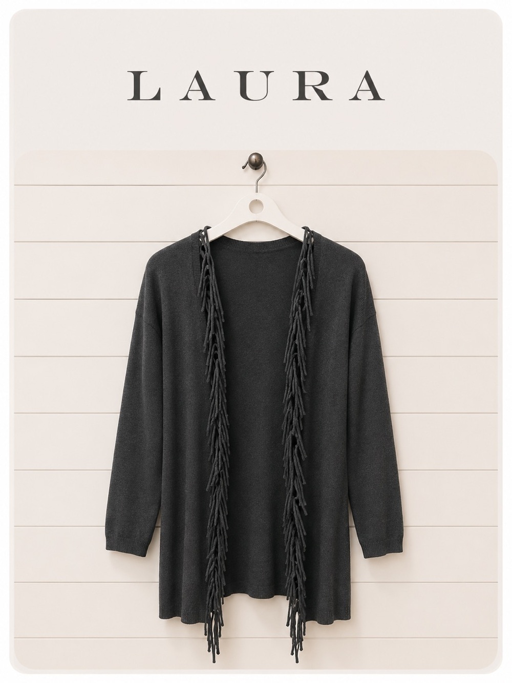 Charcoal Fringe-Trim Open Cardigan – NWOT size M
